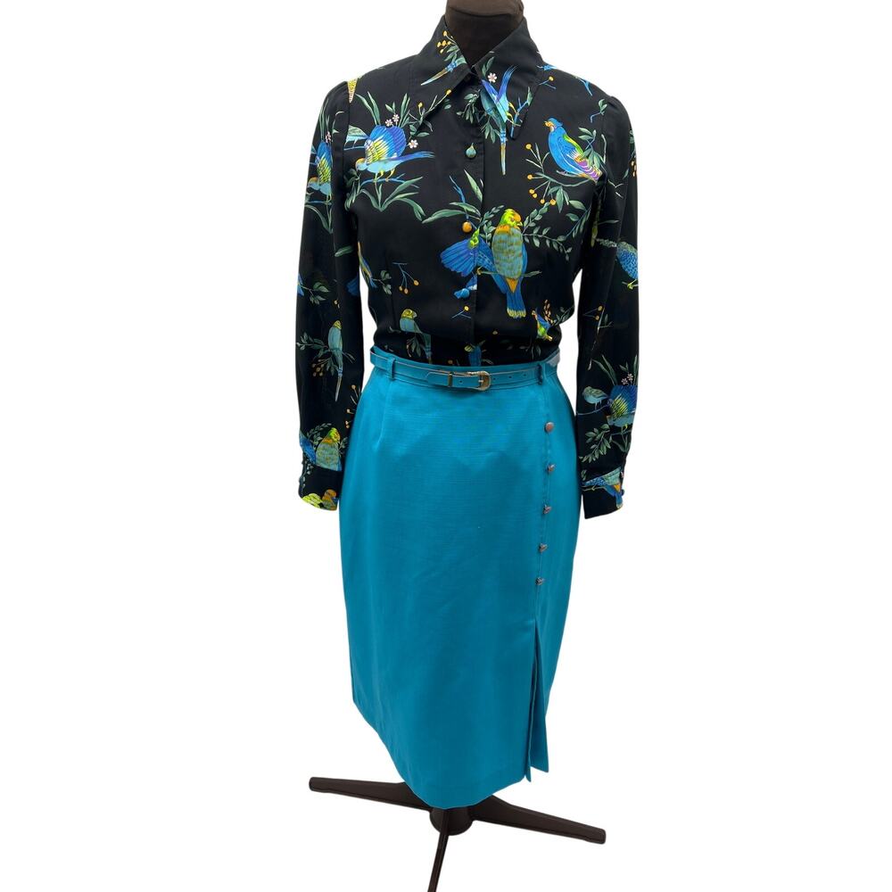 Miss Jane Miami Vintage Skirt Top Set 80s Birds Novelty Print Size XS/S?